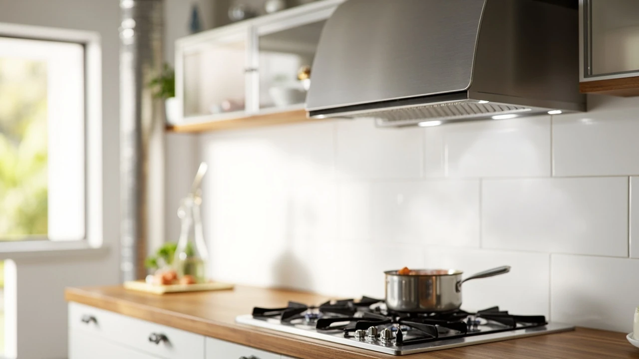 Exhaust fan dapur mounted above a stovetop in a renovated kitchen