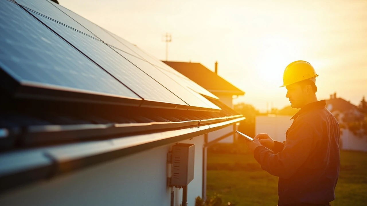 Rooftop solar tech installation on a modern home
