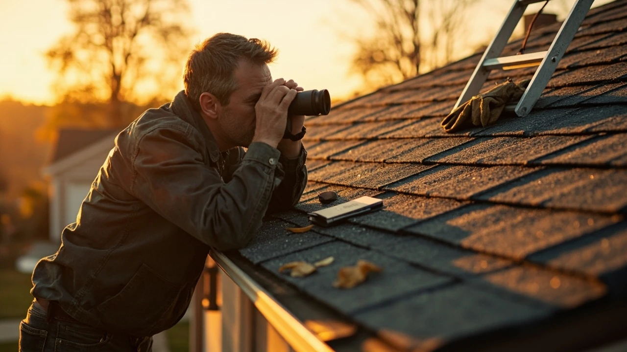 Homeowner inspecting shingles as part of routine roofing maintenance