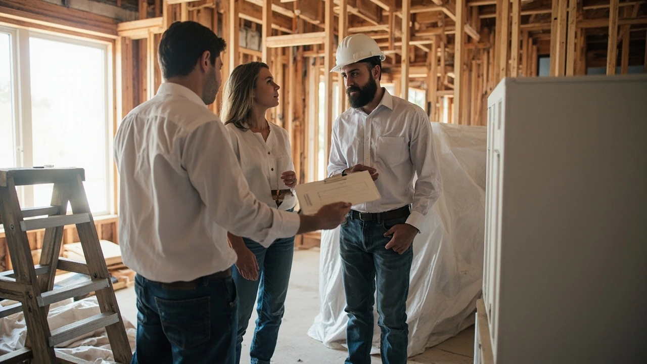 Contractor reviewing plans with homeowners from home remodeling companies